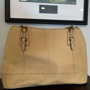 Tignanello Leather Tote Bag Beige Large Work Shoulder Bag